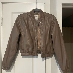 Brown Leather Bomber Jacket